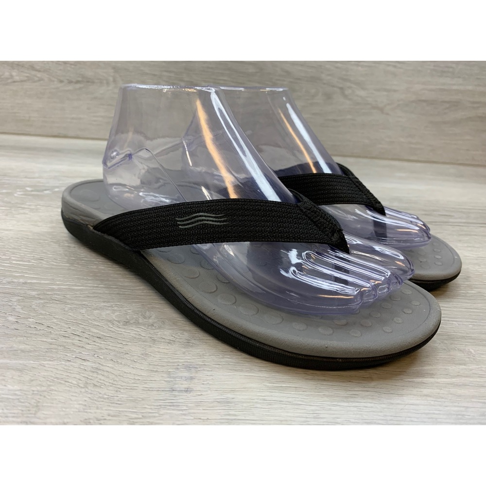 Vionic Wave Orthotic Flip Flops Black Grey Men's 9 Casual Comfort Slide Shoes